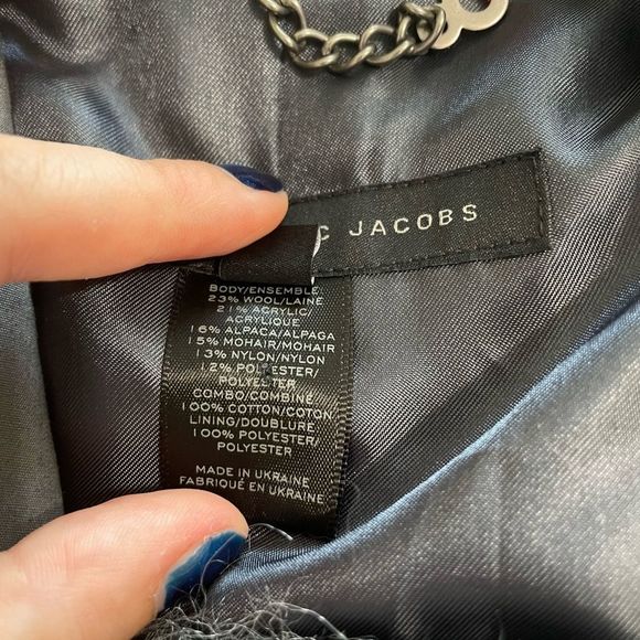 Marc by Marc Jacobs - Asymmetrical, Grey and White Striped Wool Moto Jacket - Picture 14 of 16